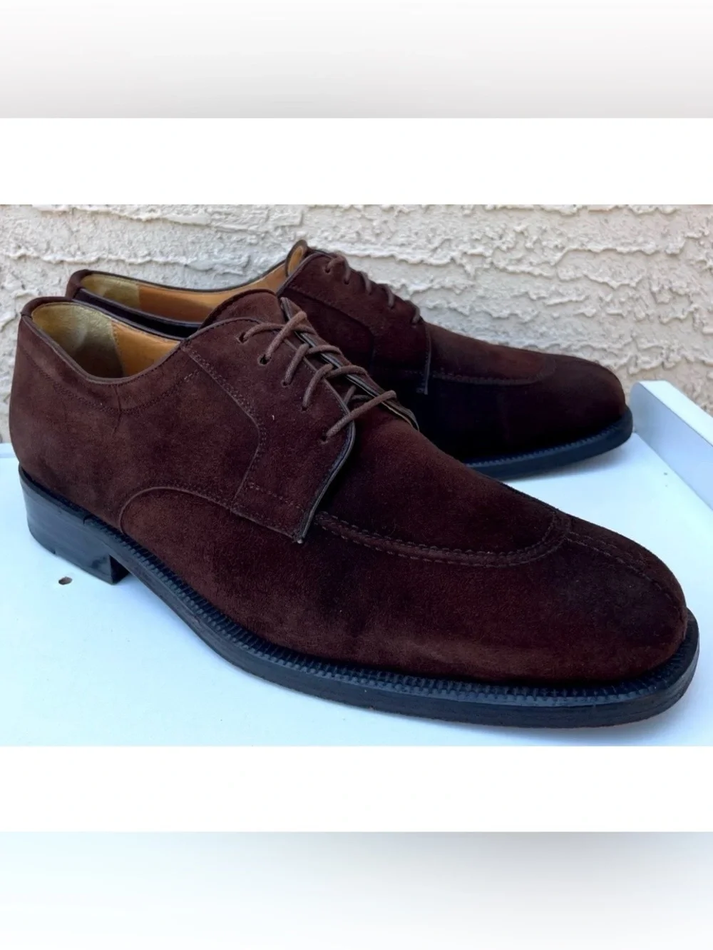 MAGNANNI Mens Sz US 8.5 M Split Toe Moc Vintage Brown Suede Leather Dress Shoes
